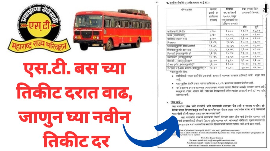 एस.टी. बस च्या तिकीट दरात वाढ, जाणुन घ्या नवीन तिकीट दर